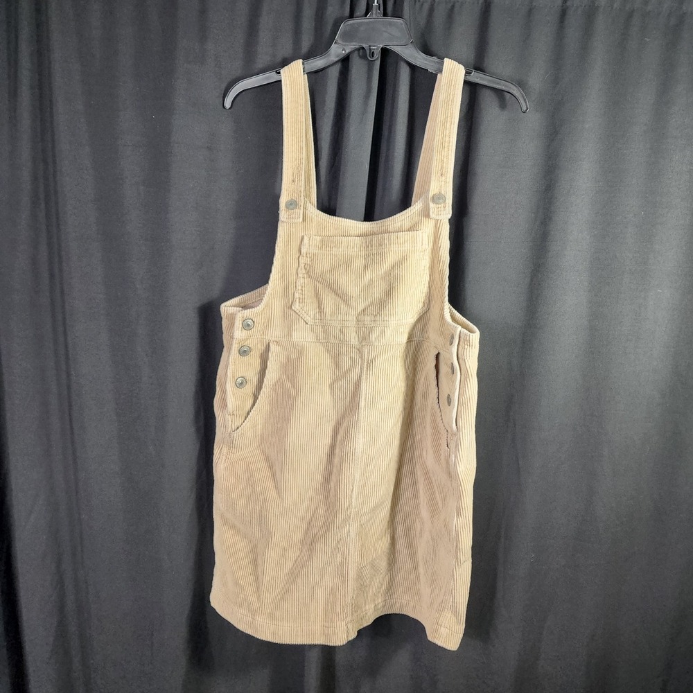 Pinafore  Corduroy Overall‎ Dress Womens Small Beige Bib Jumper Skirt Boho